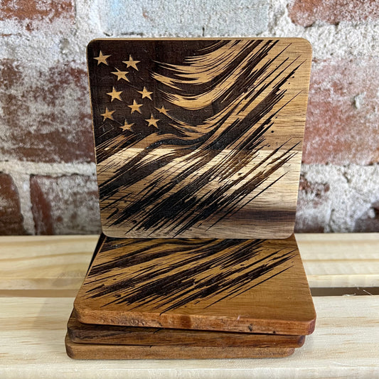 Distressed Flag Square Wooden Coasters - set of 4 coasters