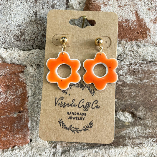 Orange Flower Clay Earrings