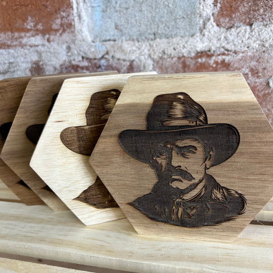 Cowboy Hexagon Wooden Coasters - set of 4 coasters