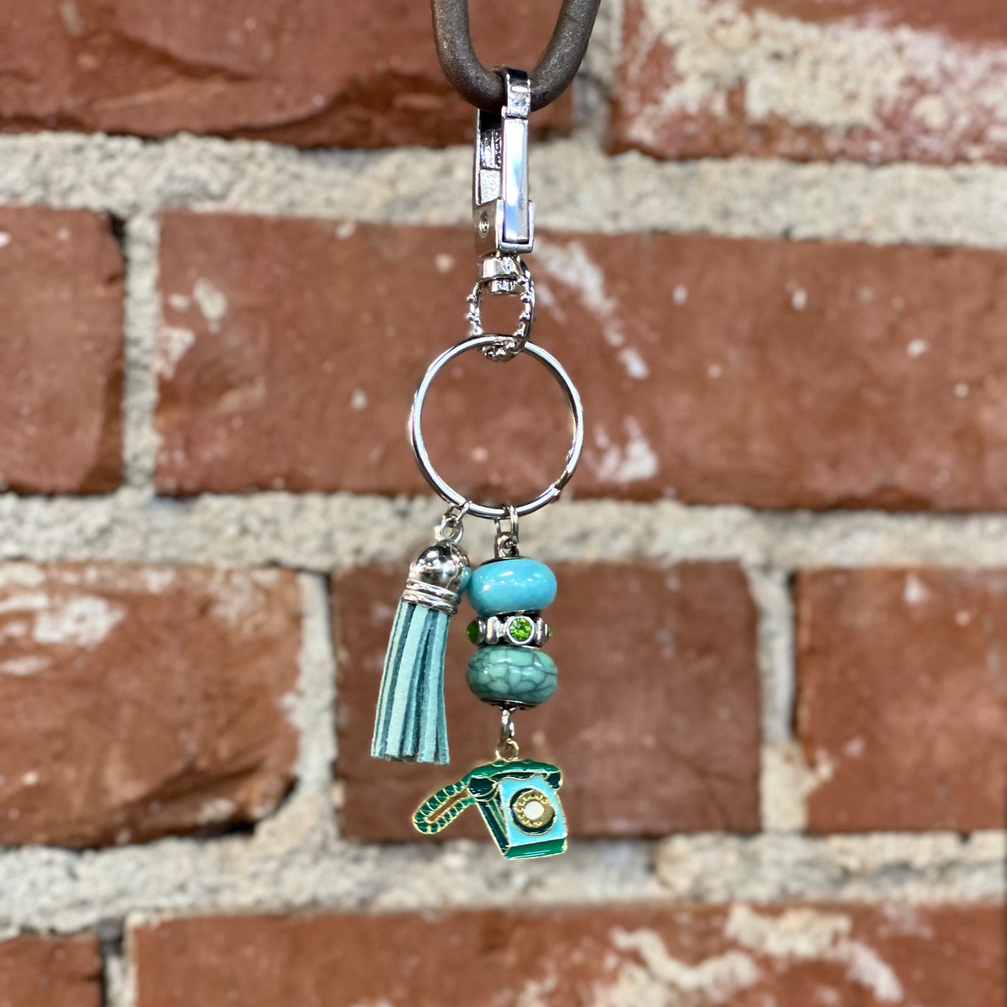 Telephone w/ Teal bead Keychain