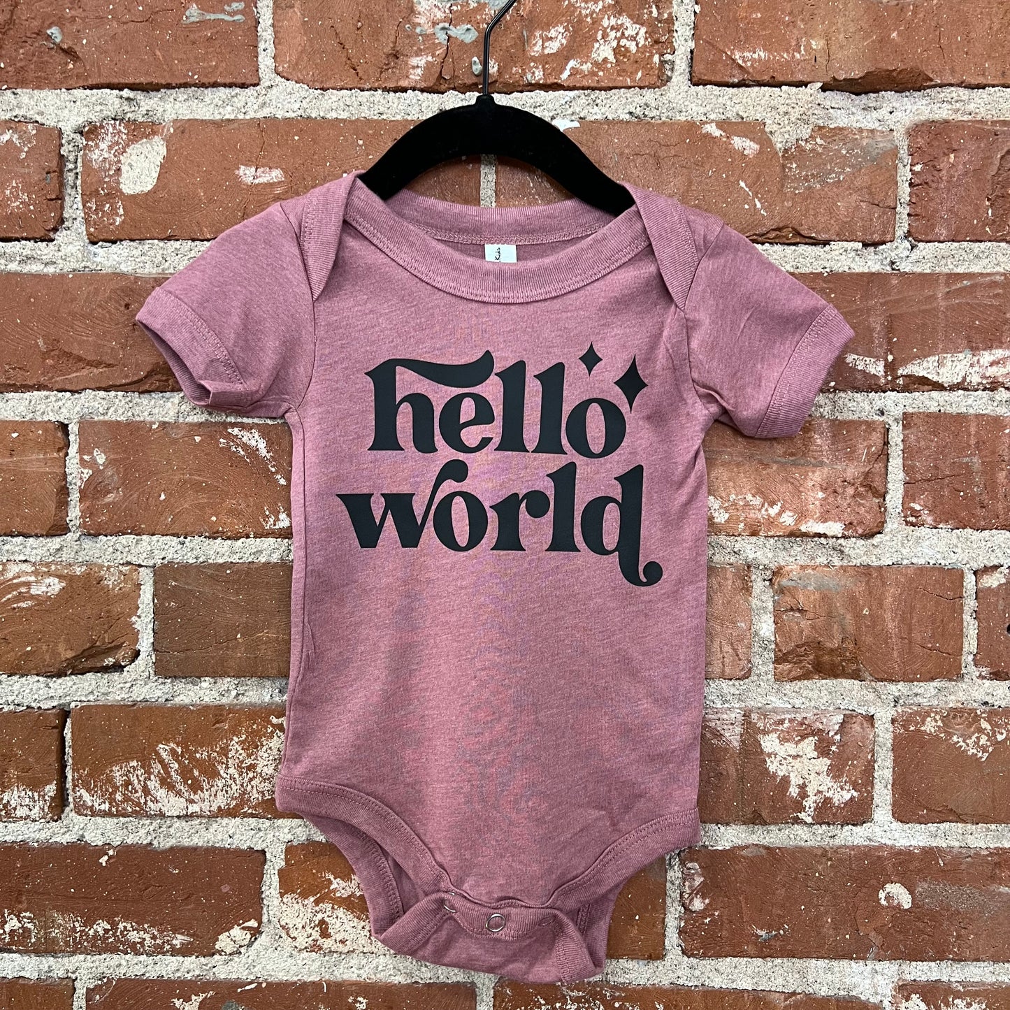 Hello World Heathered Mauve Onesie