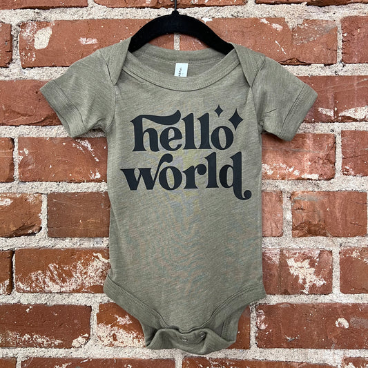 Hello World Olive Onesie