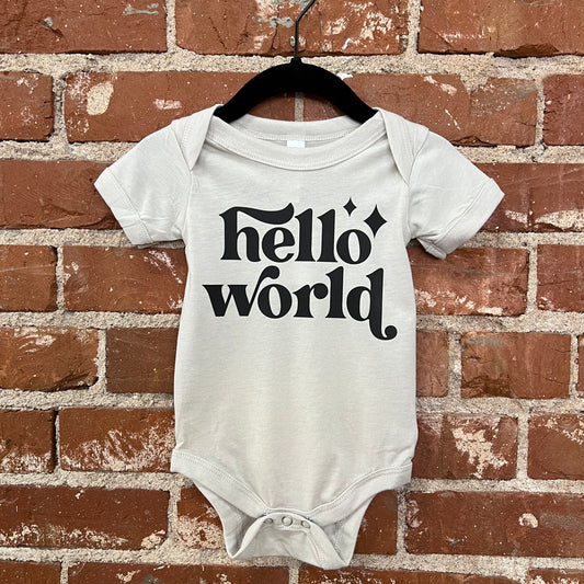 Hello World Heather Dust Onesie